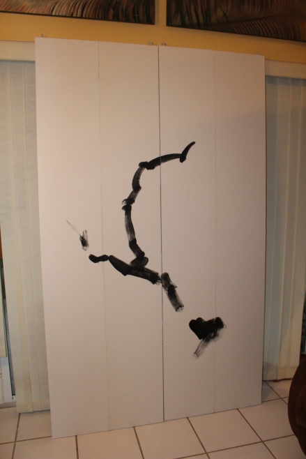 My son likes all things Japanese. So I converted his closet doors into a Sumi painting. I covered the doors with flat panels, then covered them with "rice" paper. Trunk first, then branches.